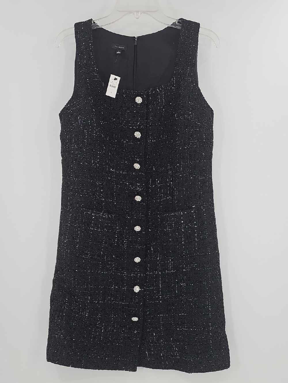 NWT Talbots Sleeveless Black & Silver Tweed Button-Front Dress Size 8